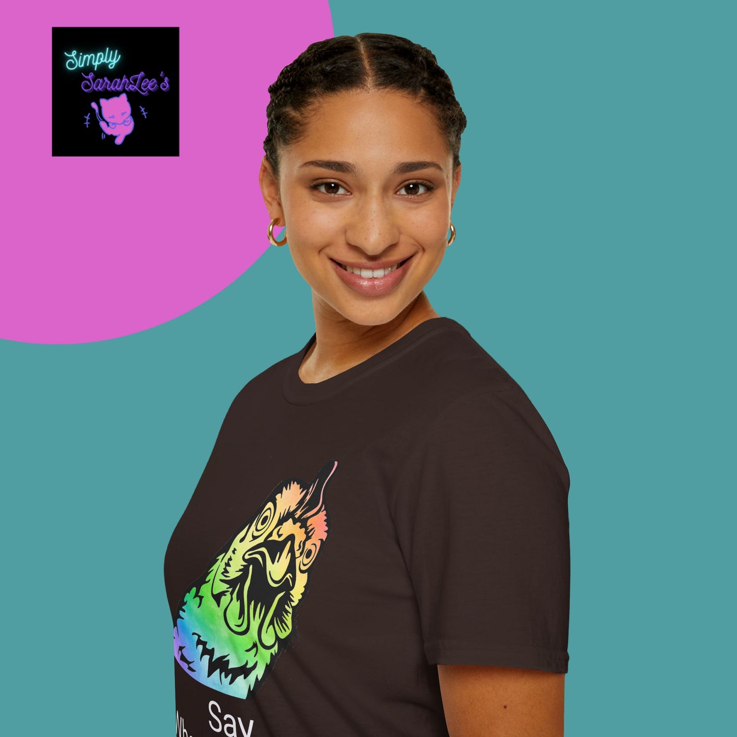 Rainbow Chicken Say What now? Unisex Softstyle T-Shirt for Teens and Adults