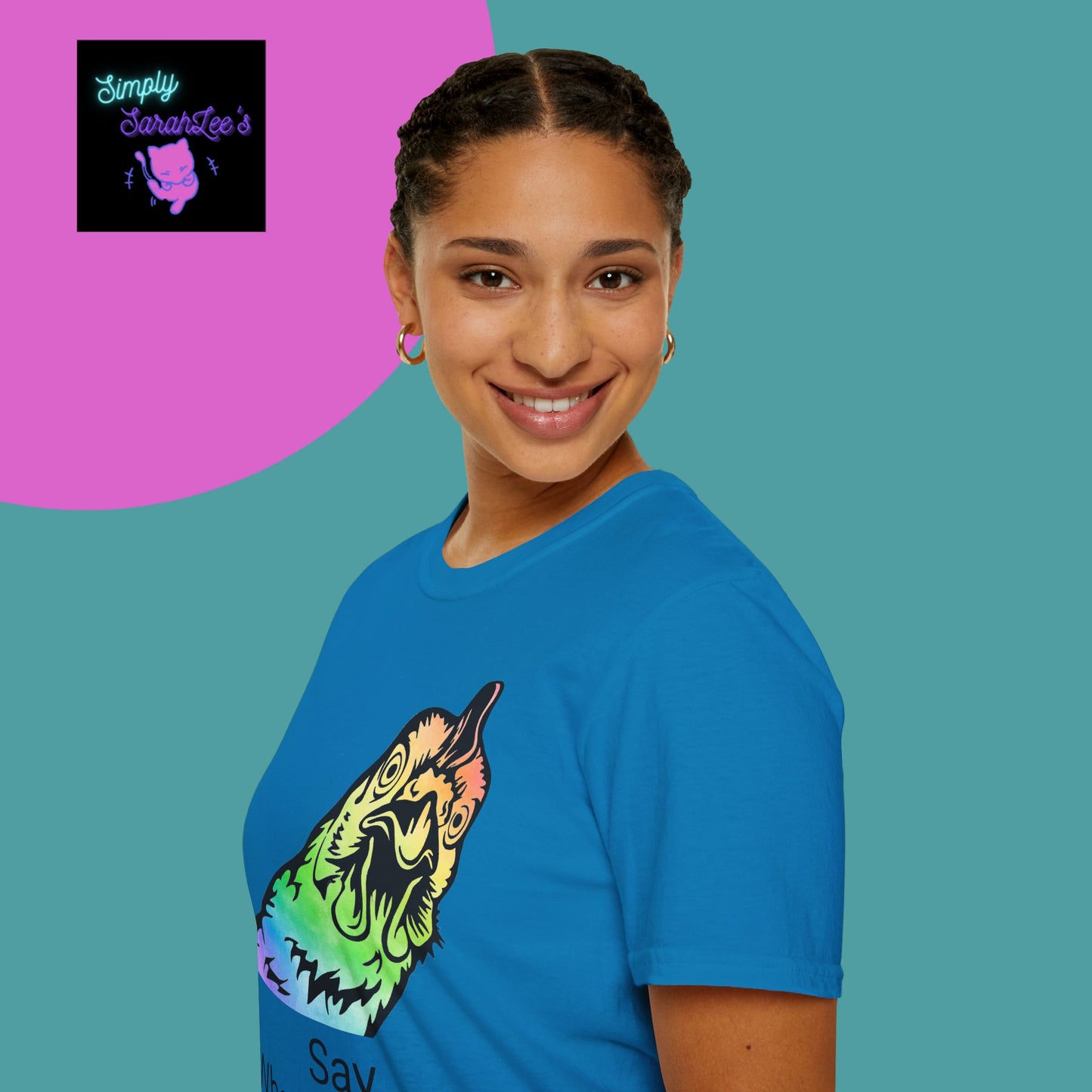 Rainbow Chicken Say What now? Unisex Softstyle T-Shirt for Teens and Adults