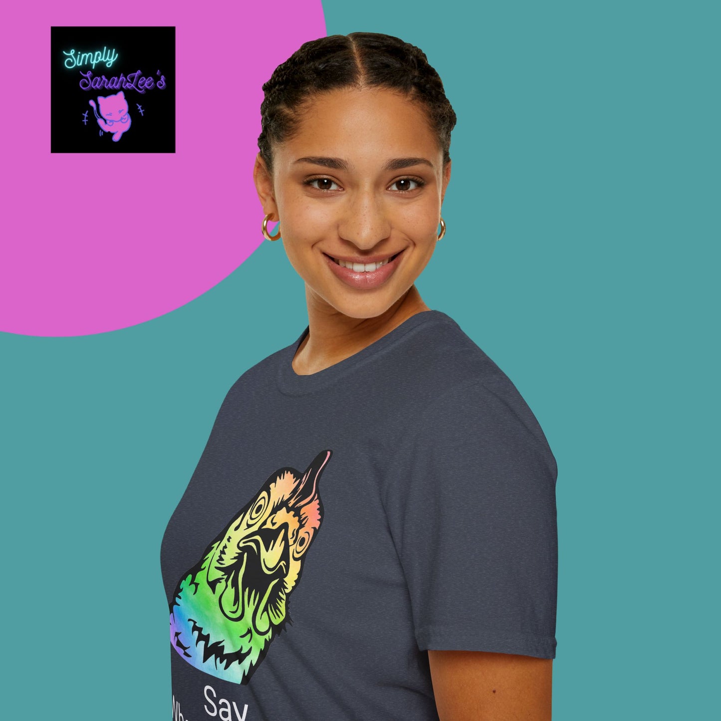 Rainbow Chicken Say What now? Unisex Softstyle T-Shirt for Teens and Adults
