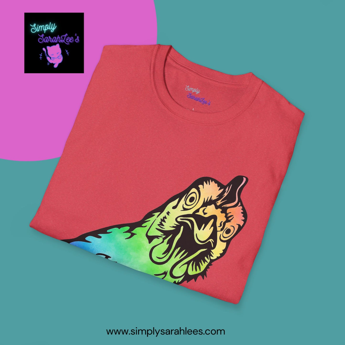 Rainbow Chicken Say What now? Unisex Softstyle T-Shirt for Teens and Adults