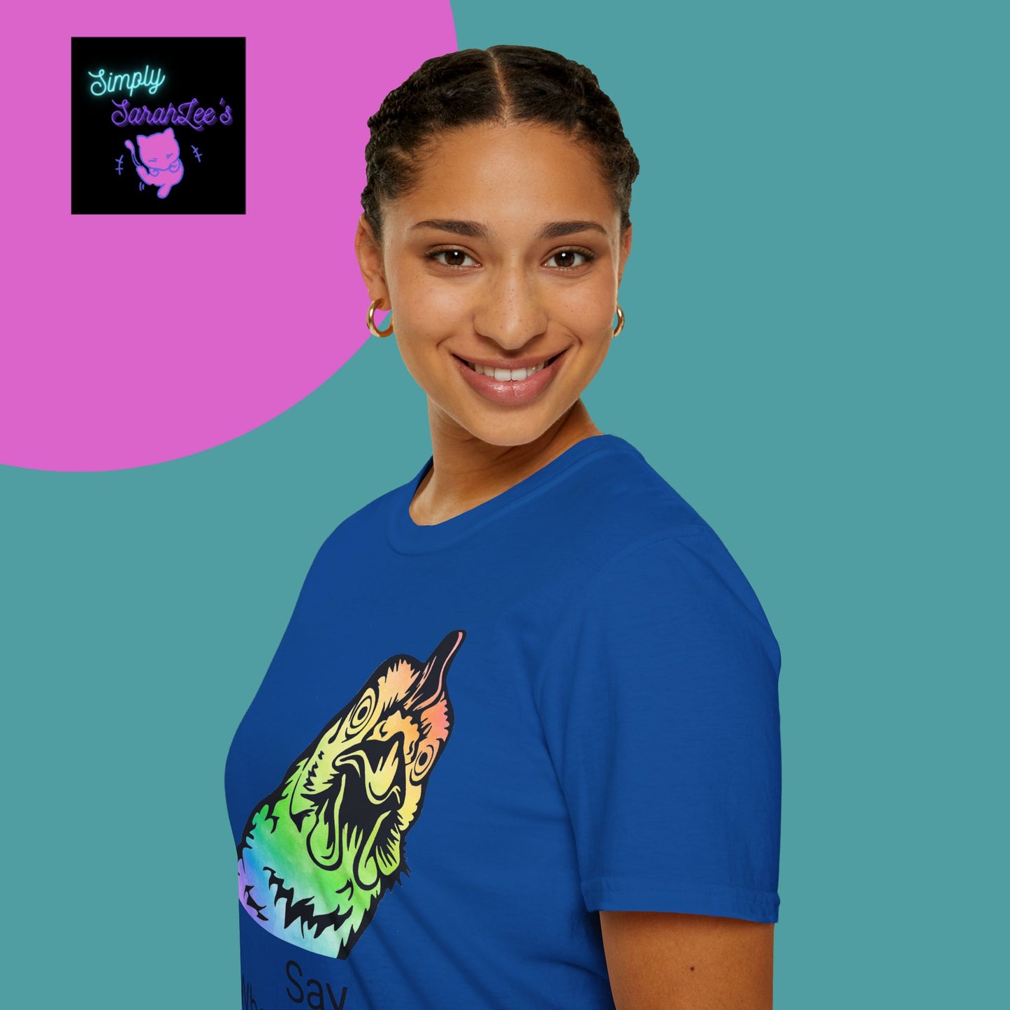 Rainbow Chicken Say What now? Unisex Softstyle T-Shirt for Teens and Adults