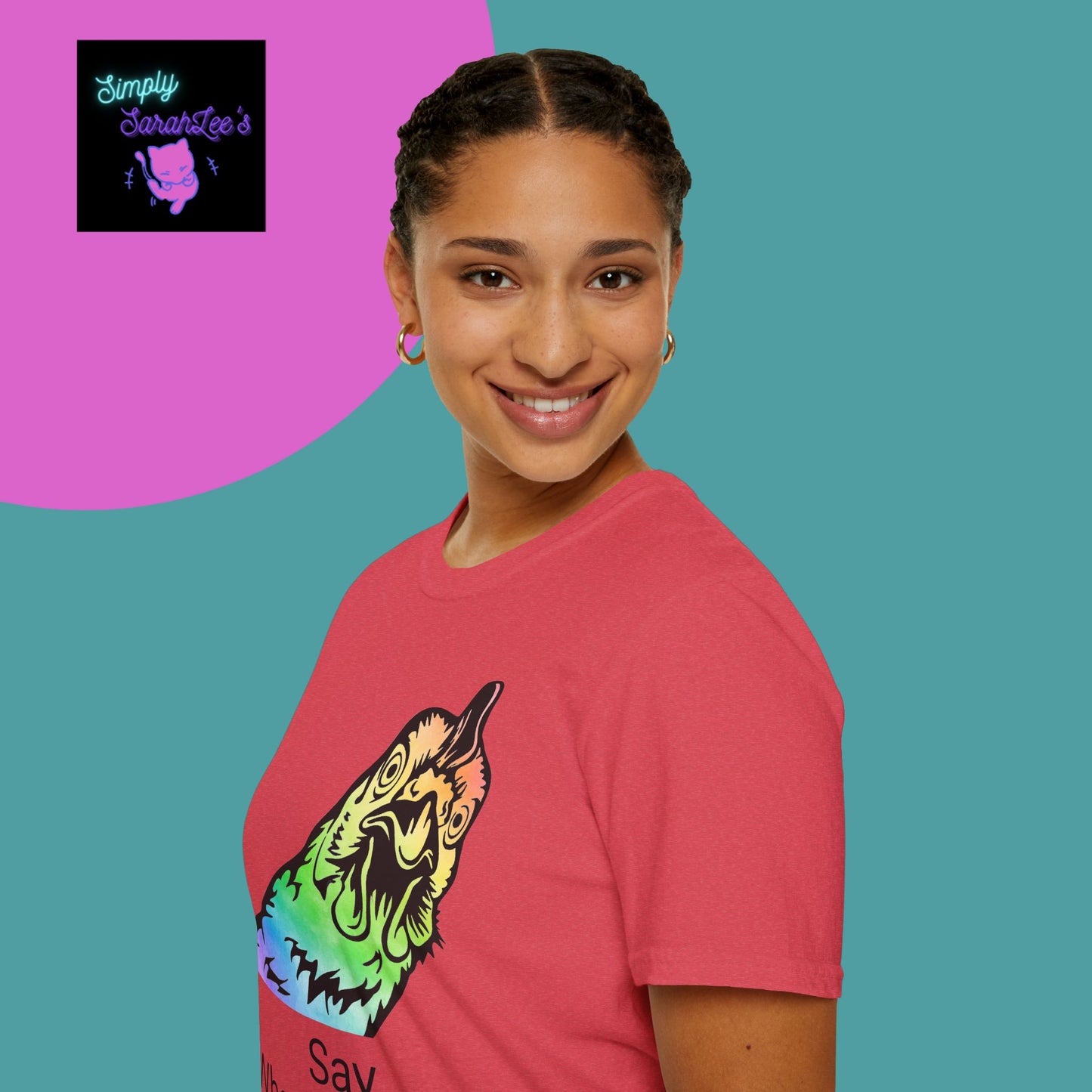 Rainbow Chicken Say What now? Unisex Softstyle T-Shirt for Teens and Adults
