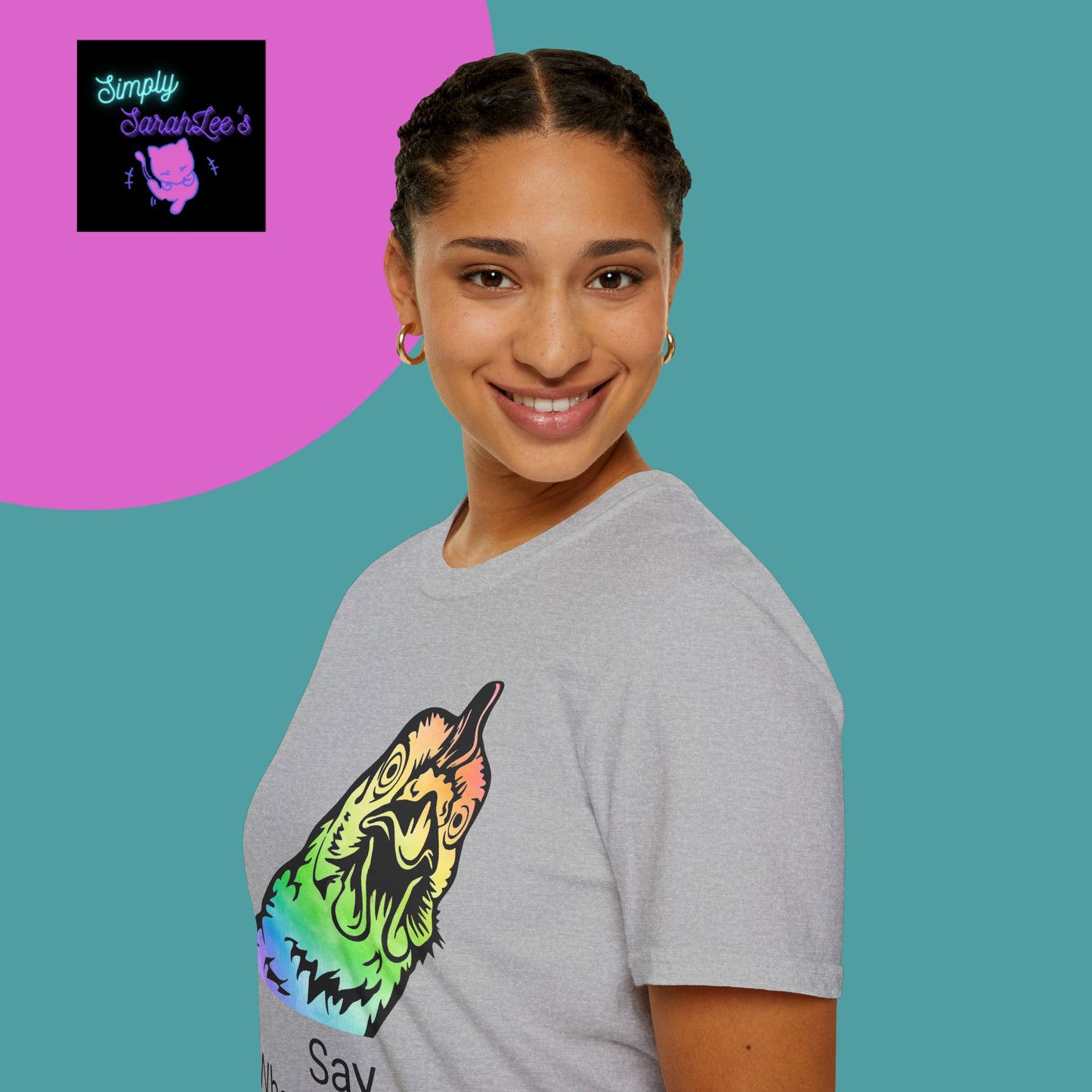 Rainbow Chicken Say What now? Unisex Softstyle T-Shirt for Teens and Adults