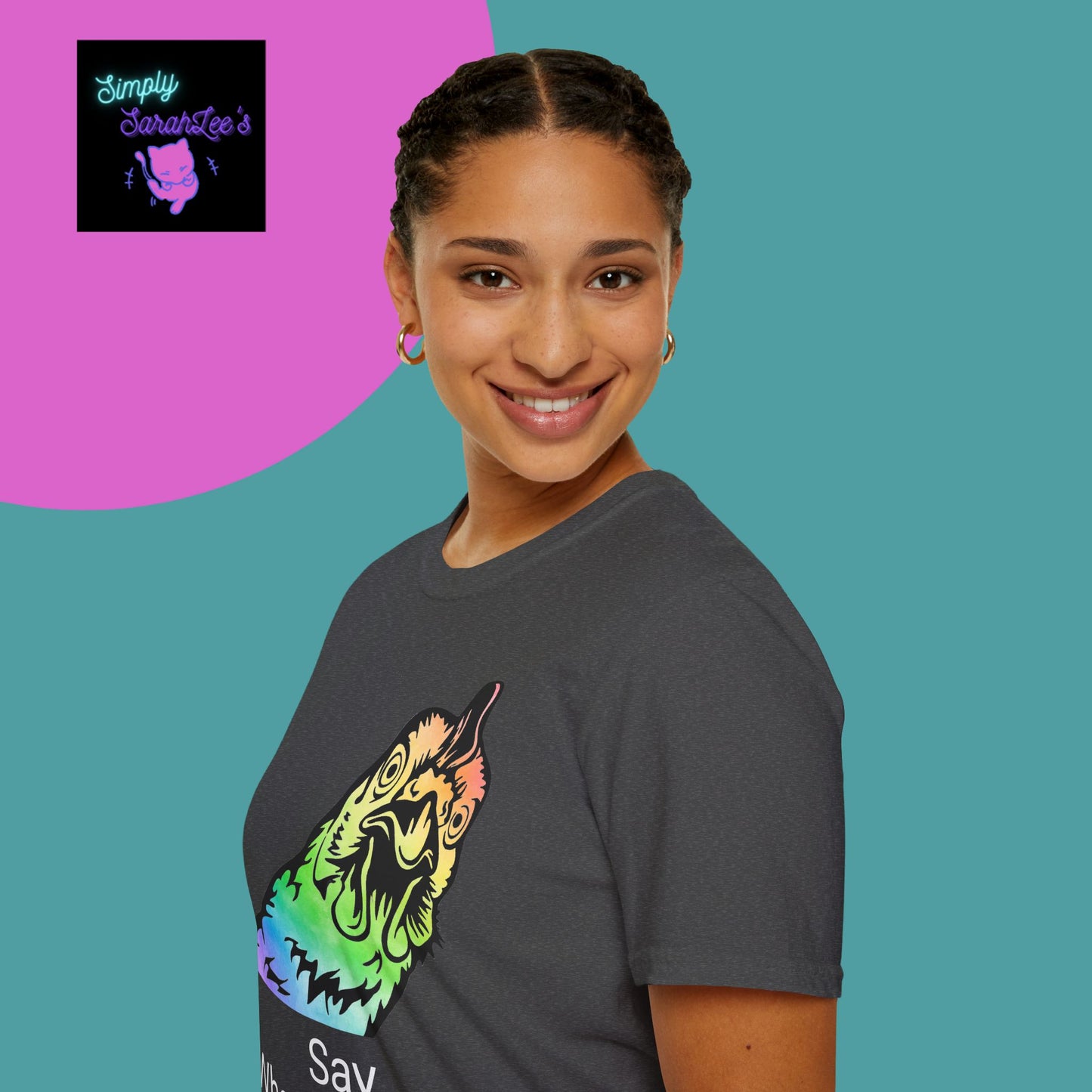 Rainbow Chicken Say What now? Unisex Softstyle T-Shirt for Teens and Adults