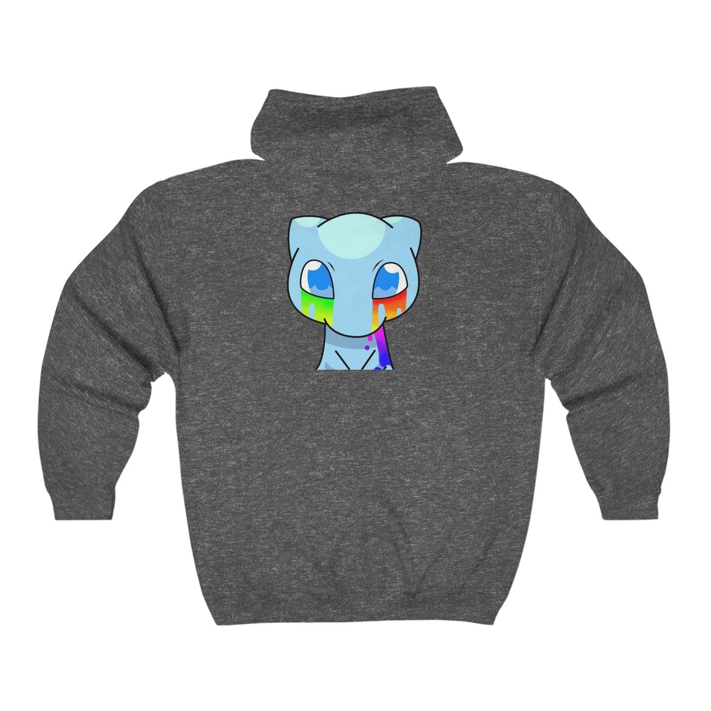 Anime Cat Crying Rainbows on front and back Unisex Heavy Blend Full Zip Hooded Sweatshirt