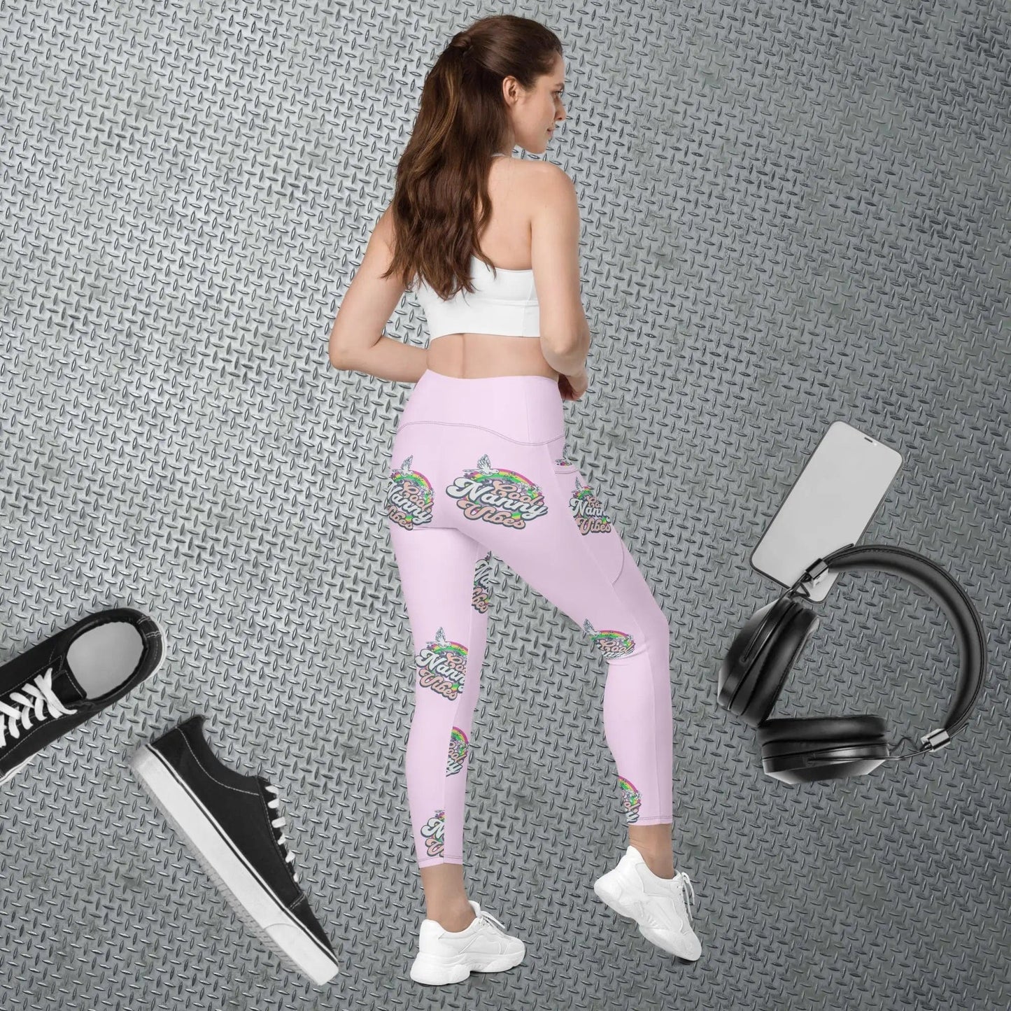 Cool Nanny Vibes retro Crossover leggings with pockets