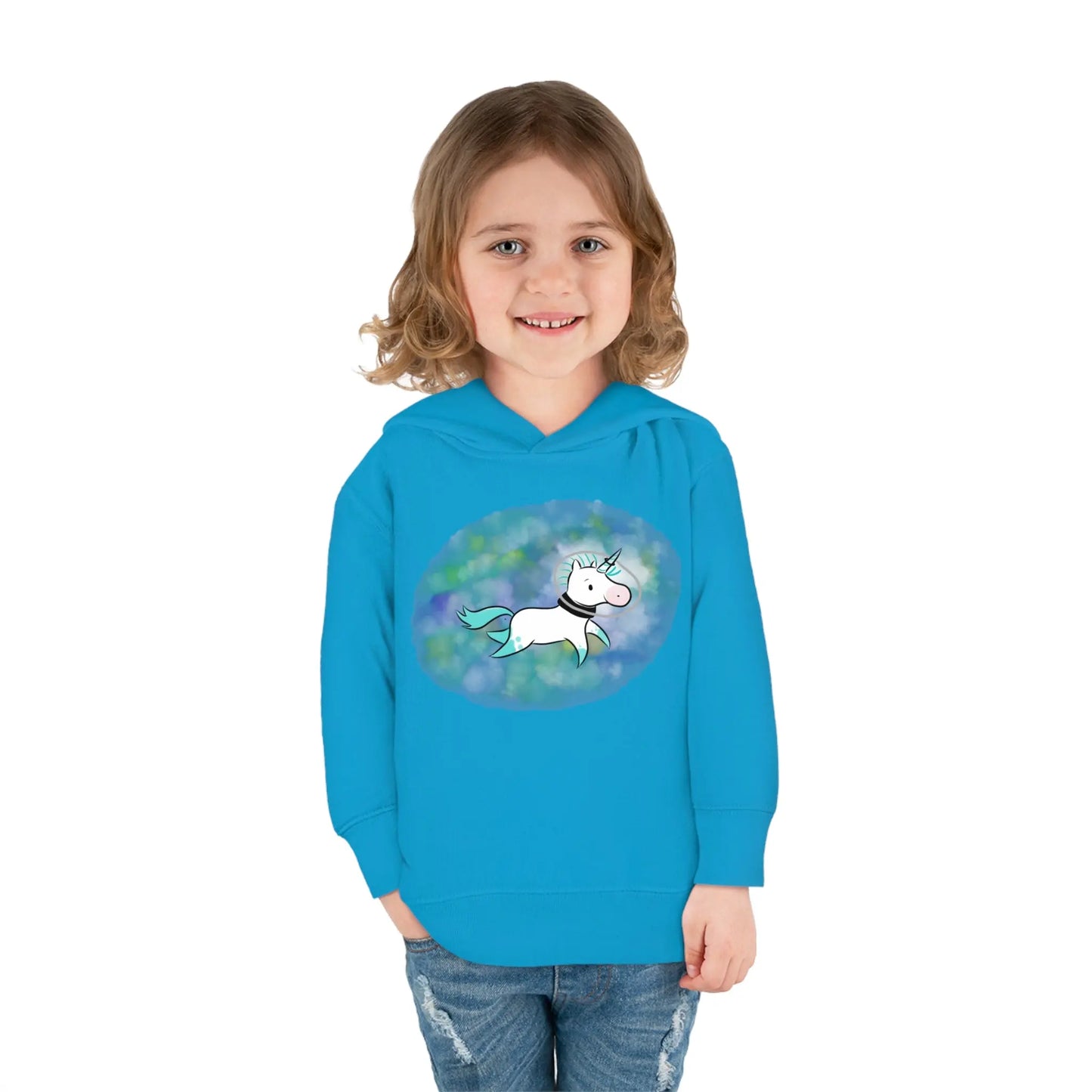 Kelp Watercolor Unicorn Toddler Pullover Fleece Hoodie Printify