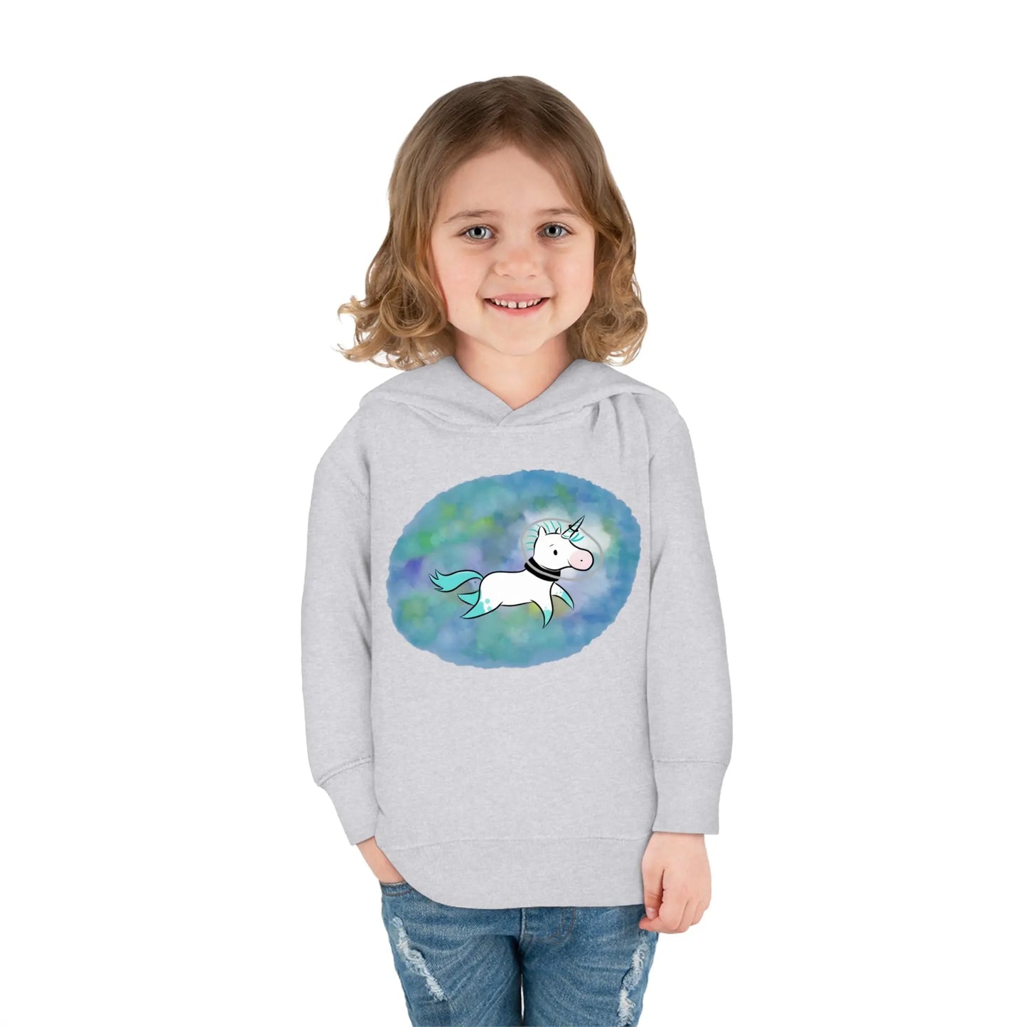 Kelp Watercolor Unicorn Toddler Pullover Fleece Hoodie Printify