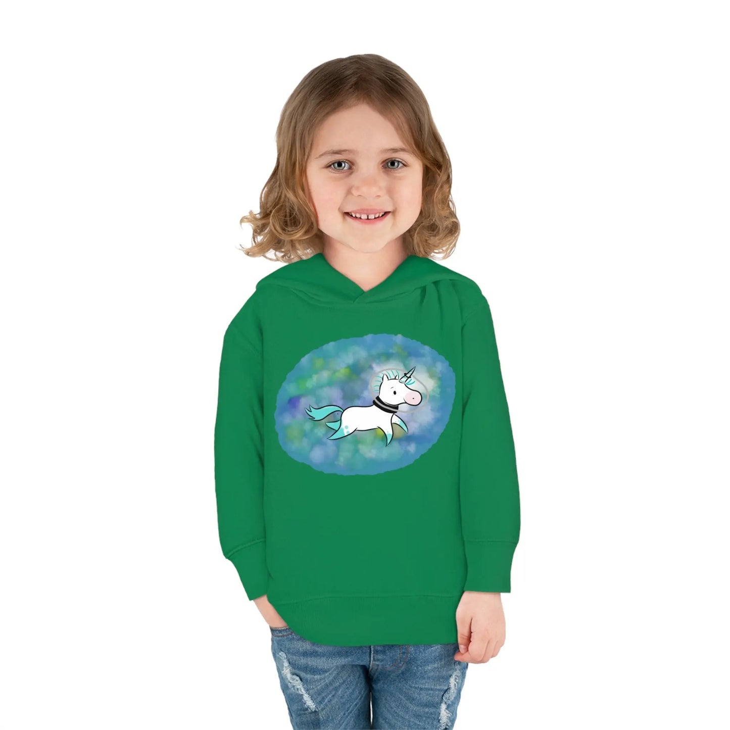 Kelp Watercolor Unicorn Toddler Pullover Fleece Hoodie Printify
