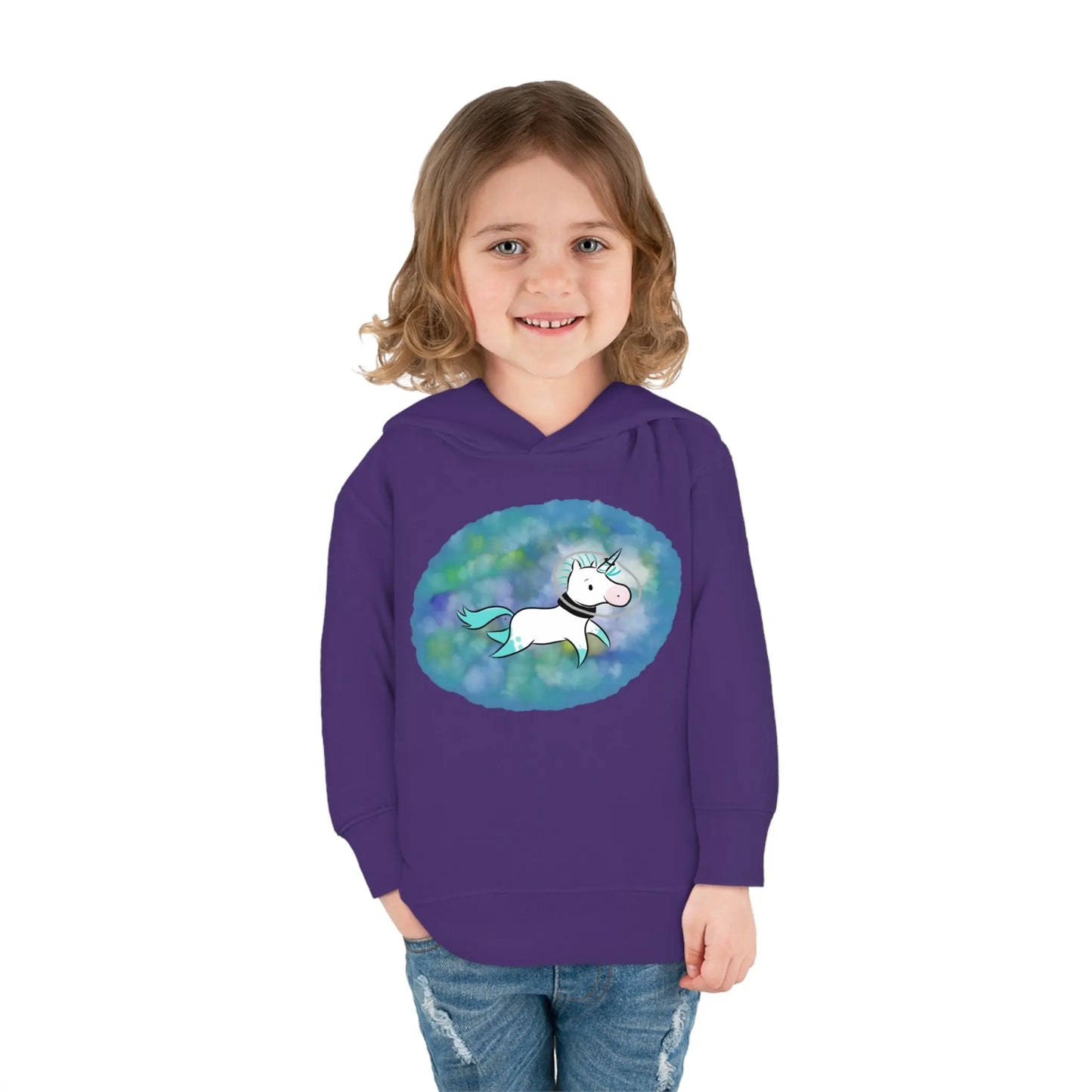 Kelp Watercolor Unicorn Toddler Pullover Fleece Hoodie Printify