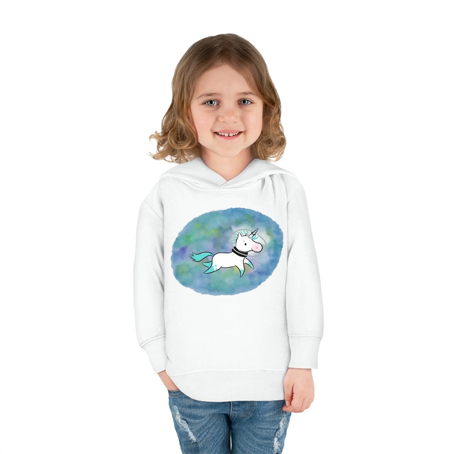 Kelp Watercolor Unicorn Toddler Pullover Fleece Hoodie Printify