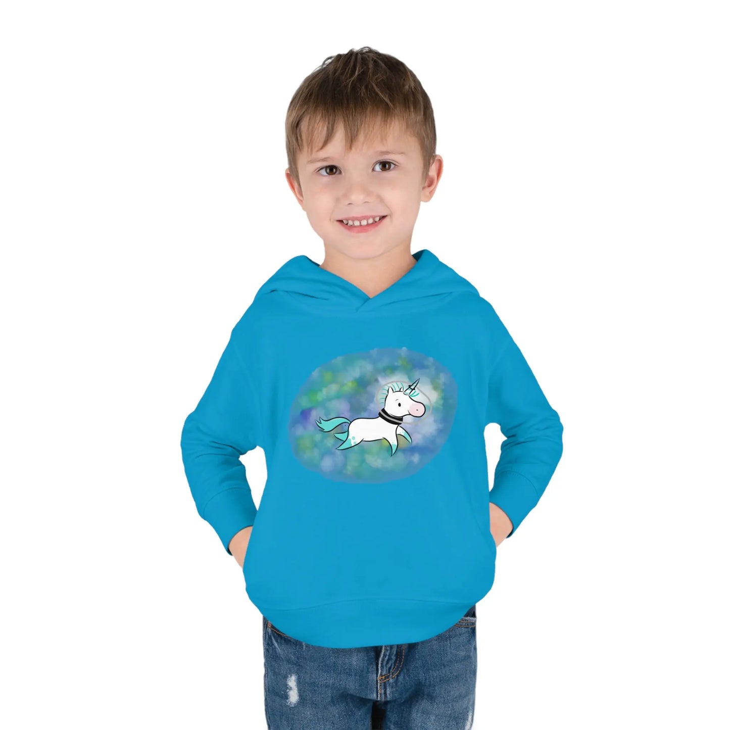 Kelp Watercolor Unicorn Toddler Pullover Fleece Hoodie Printify