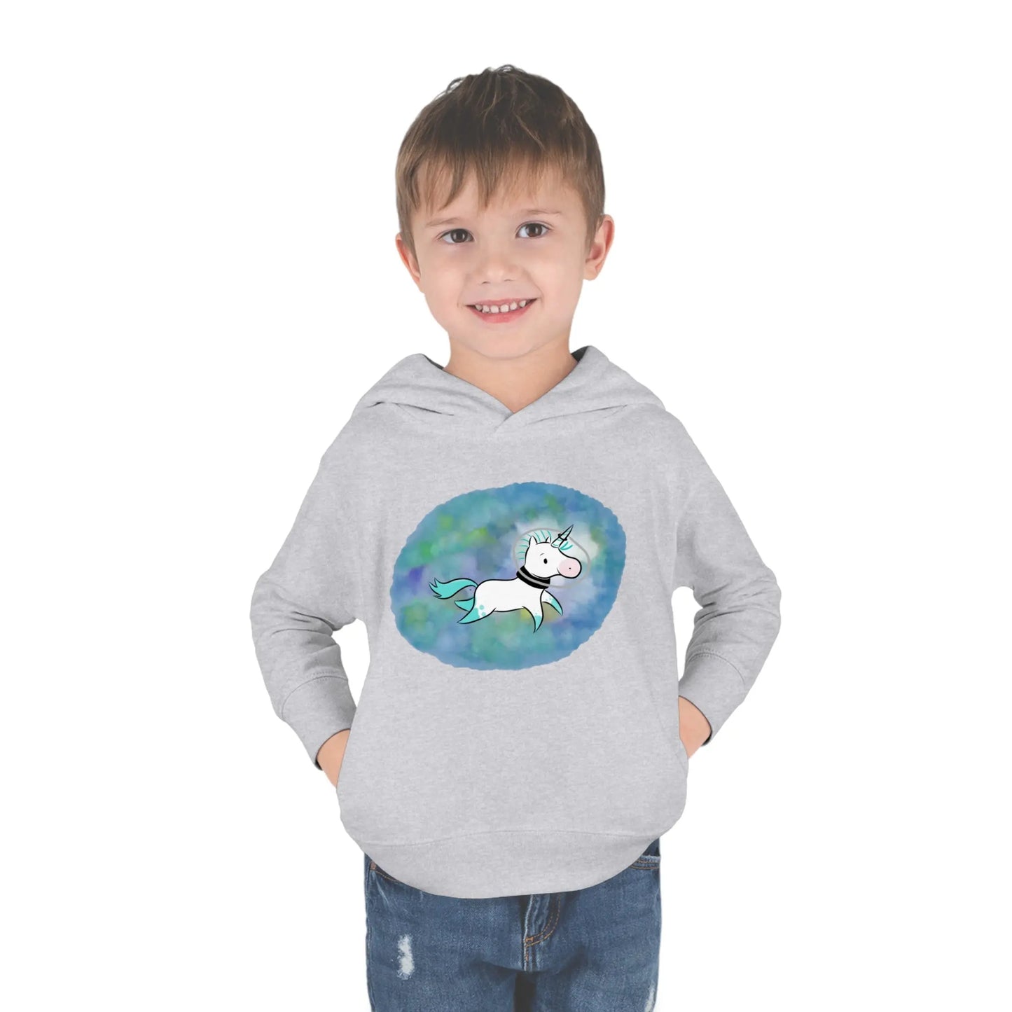 Kelp Watercolor Unicorn Toddler Pullover Fleece Hoodie Printify