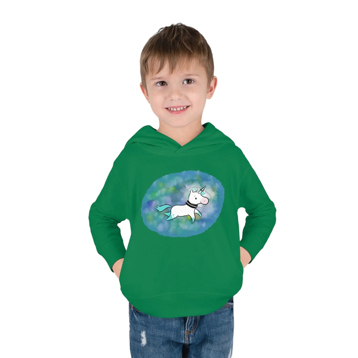 Kelp Watercolor Unicorn Toddler Pullover Fleece Hoodie Printify