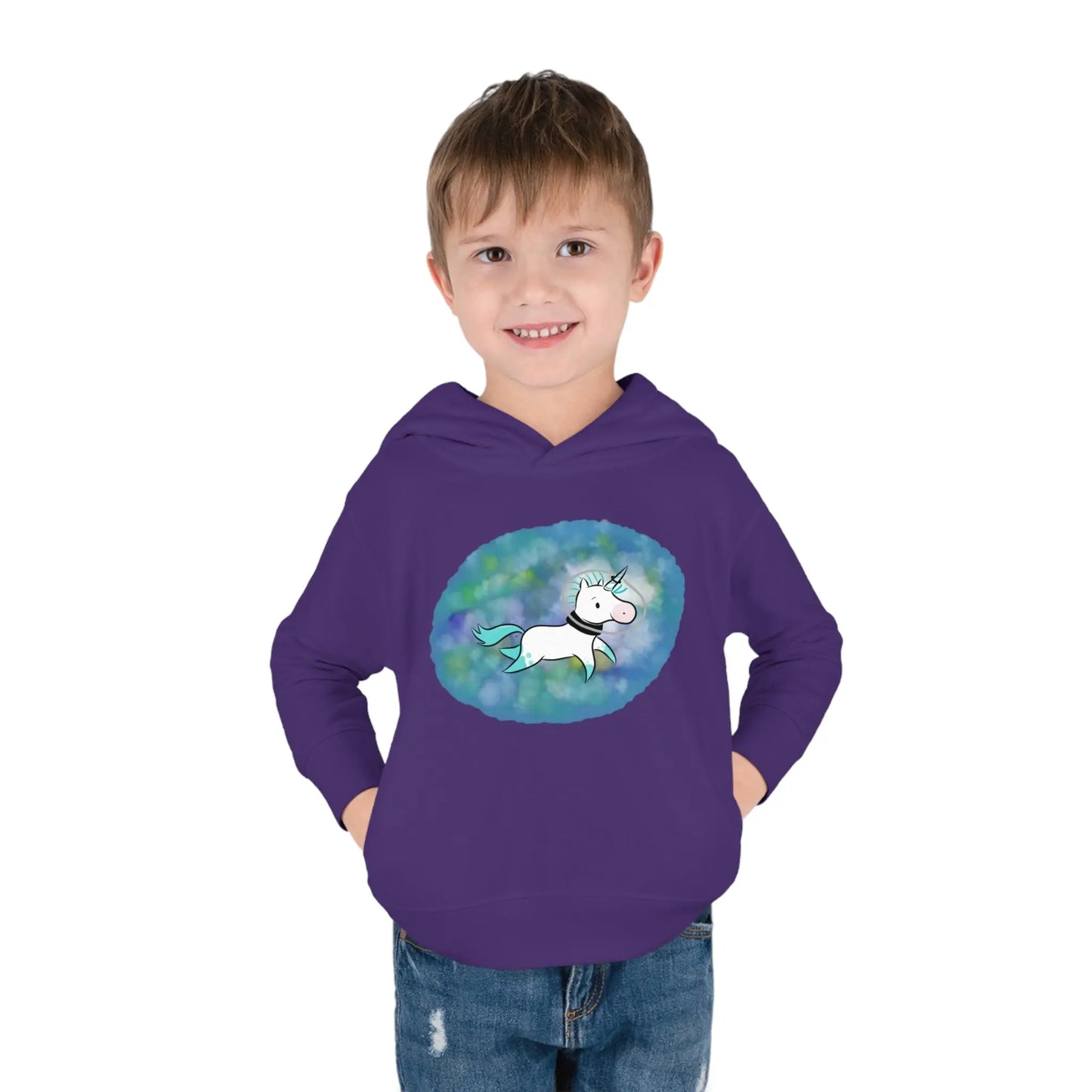Kelp Watercolor Unicorn Toddler Pullover Fleece Hoodie Printify