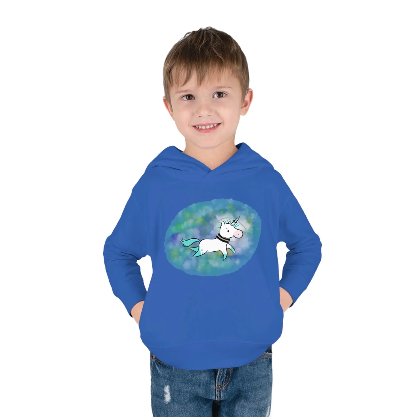 Kelp Watercolor Unicorn Toddler Pullover Fleece Hoodie Printify