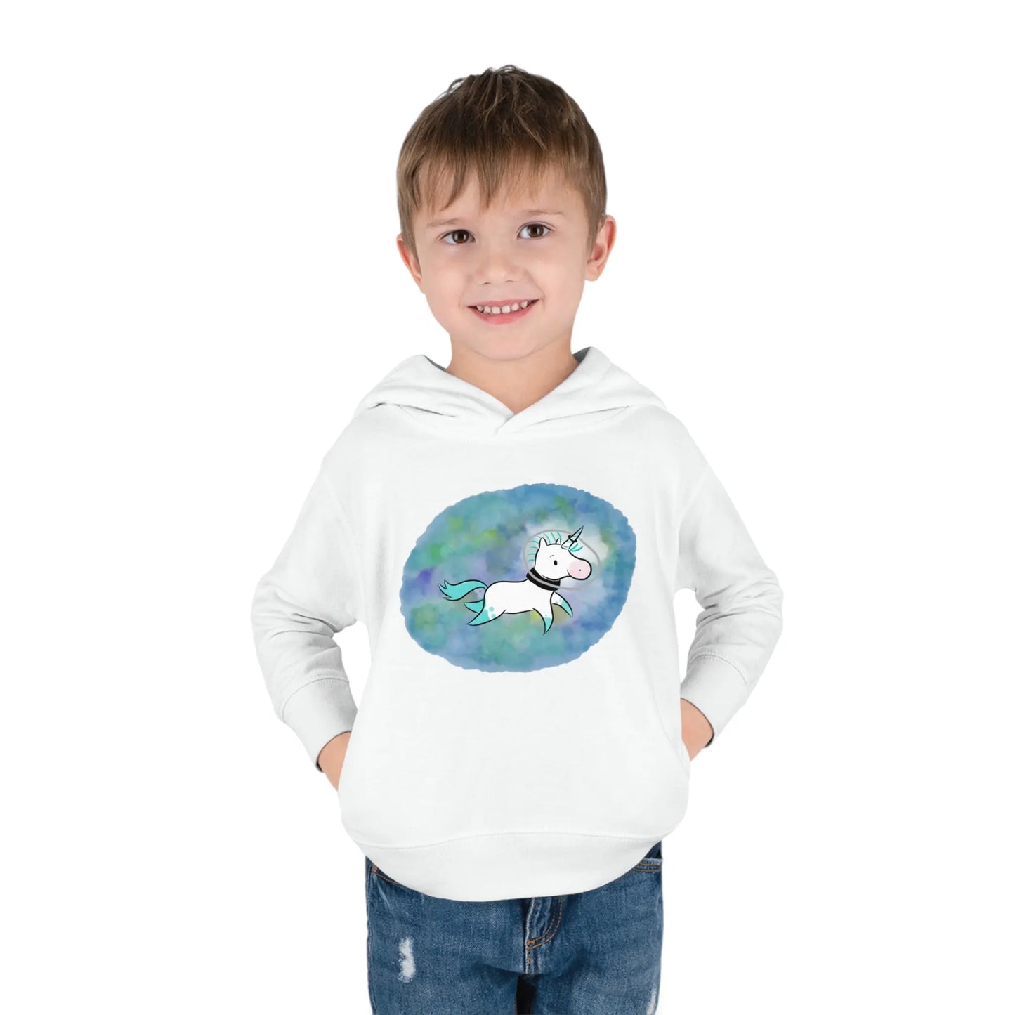 Kelp Watercolor Unicorn Toddler Pullover Fleece Hoodie Printify