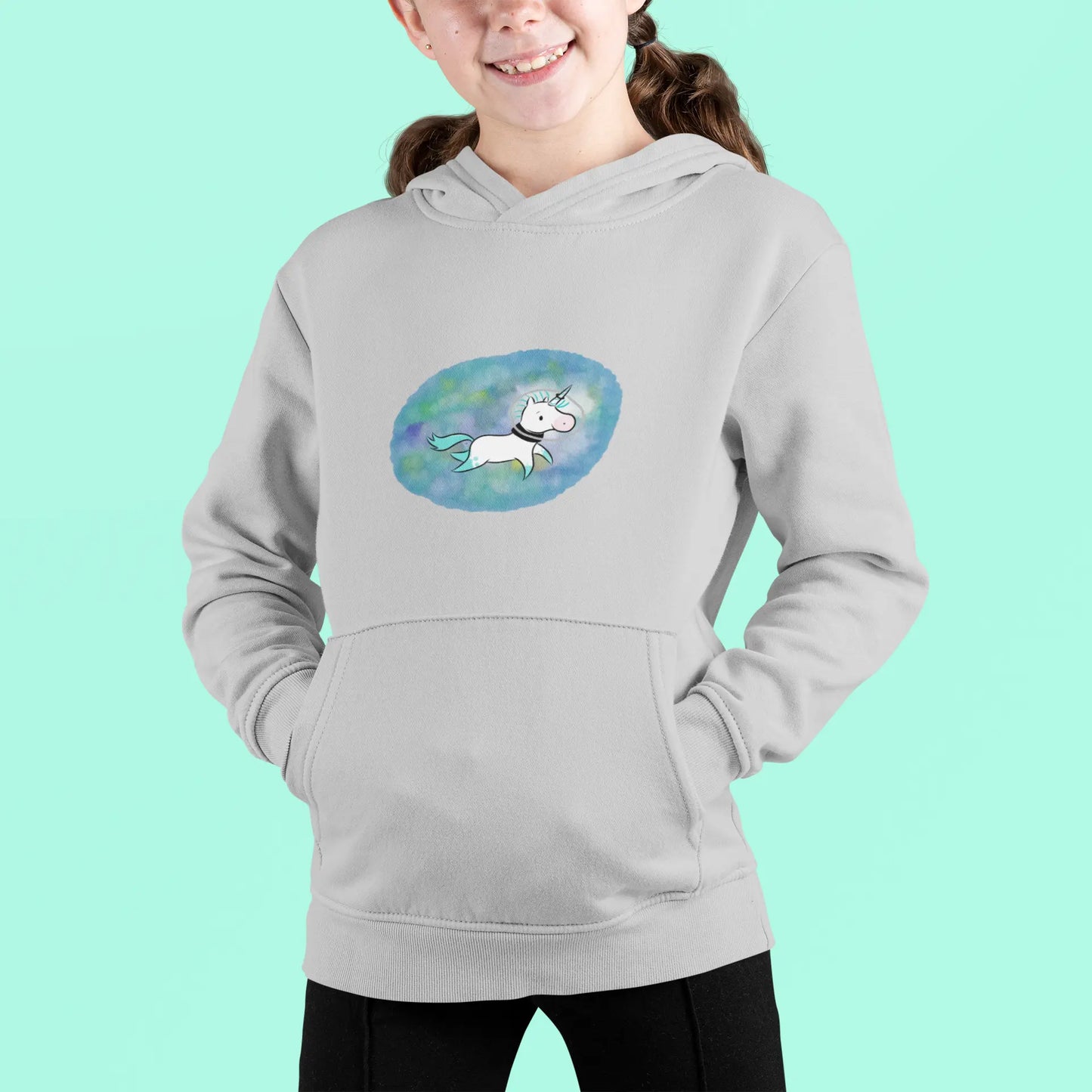 Kelp Watercolor Unicorn Toddler Pullover Fleece Hoodie Printify