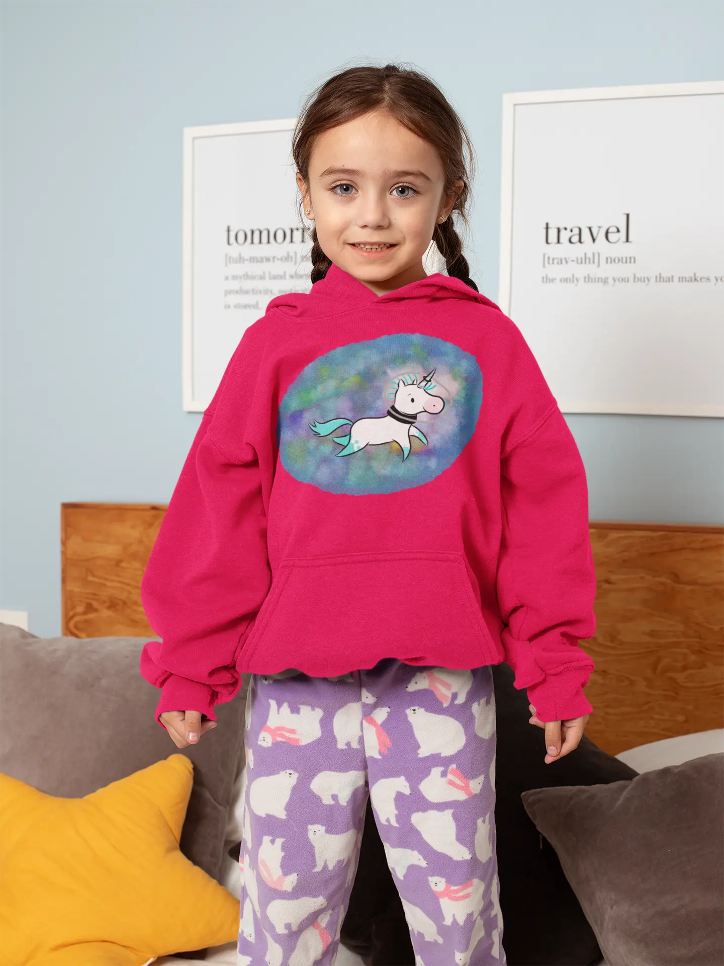Kelp Watercolor Unicorn Toddler Pullover Fleece Hoodie Printify