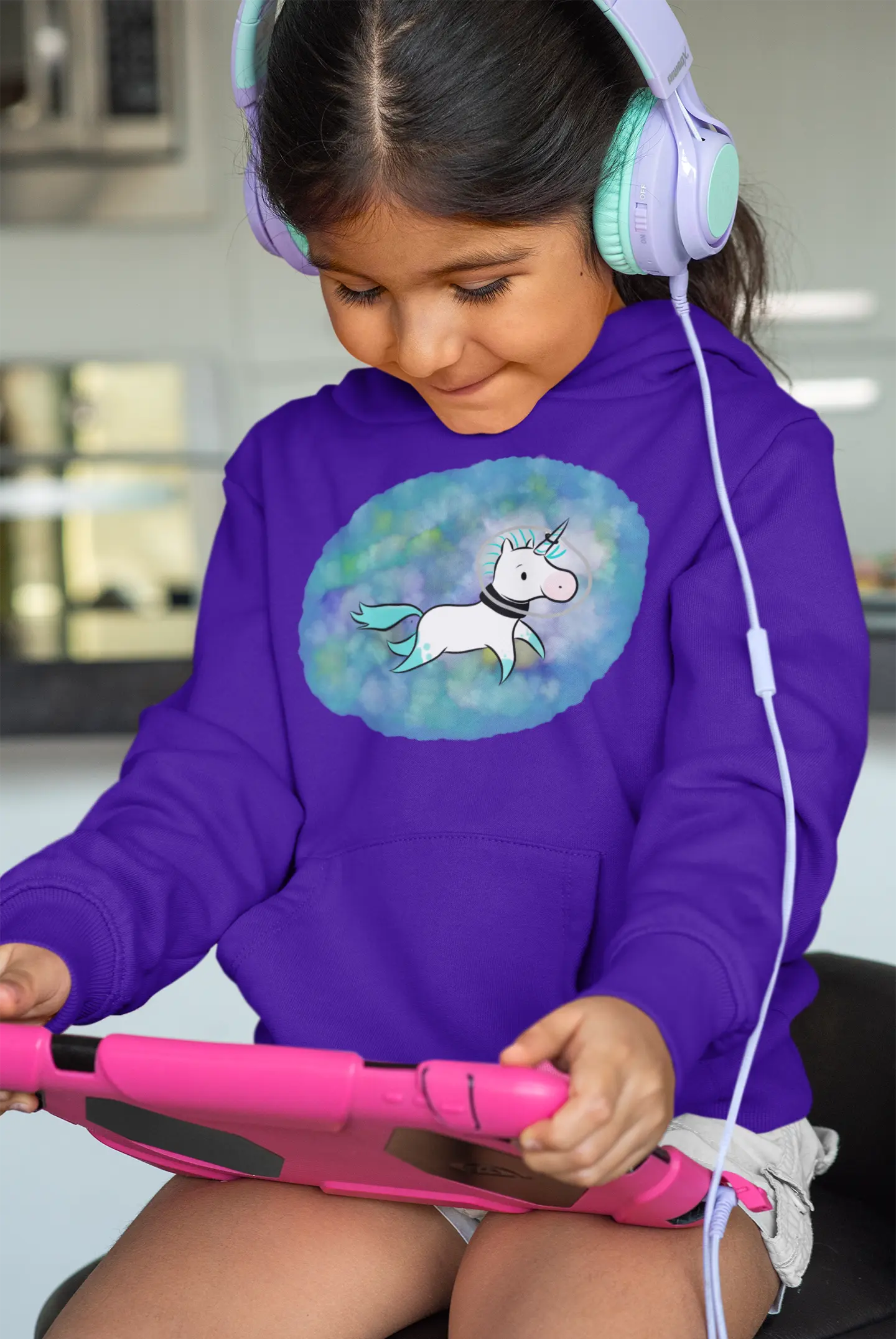 Kelp Watercolor Unicorn Toddler Pullover Fleece Hoodie Printify