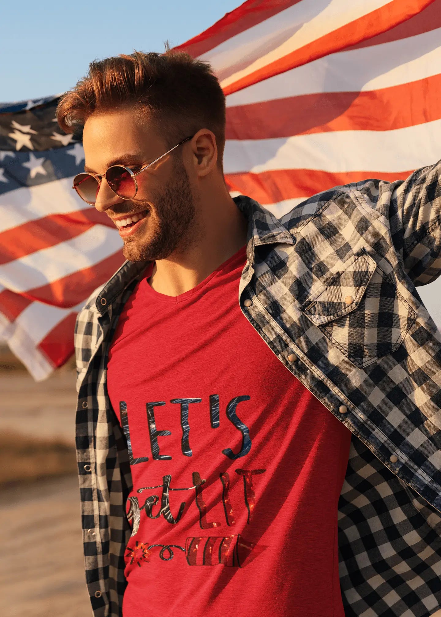 Let's Get Lit Memorial Day, Unisex Jersey Short Sleeve V-Neck Tee