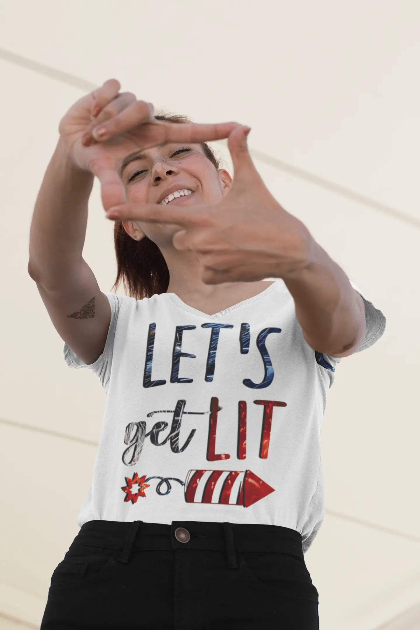 Let's Get Lit Memorial Day, Unisex Jersey Short Sleeve V-Neck Tee
