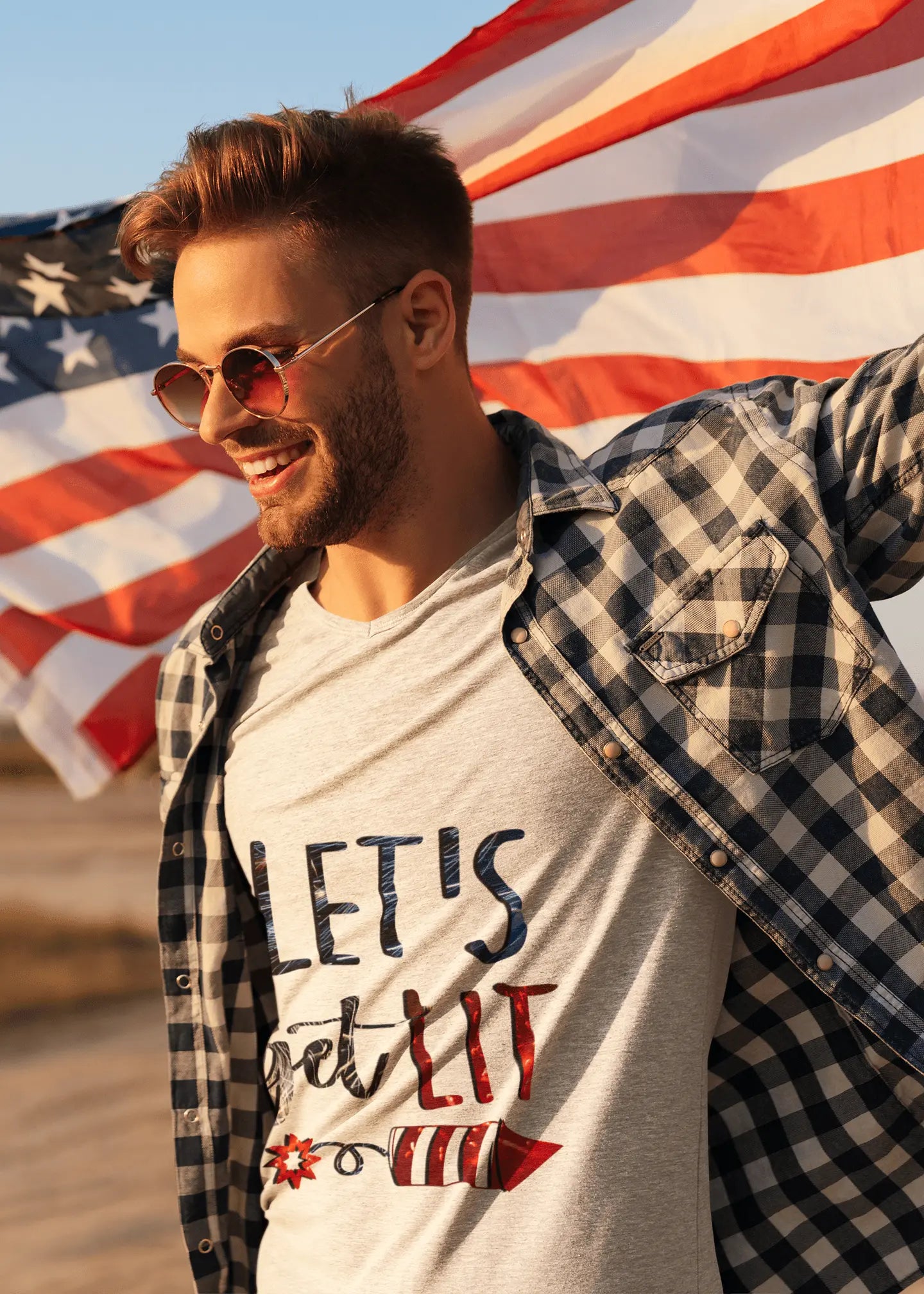 Let's Get Lit Memorial Day, Unisex Jersey Short Sleeve V-Neck Tee