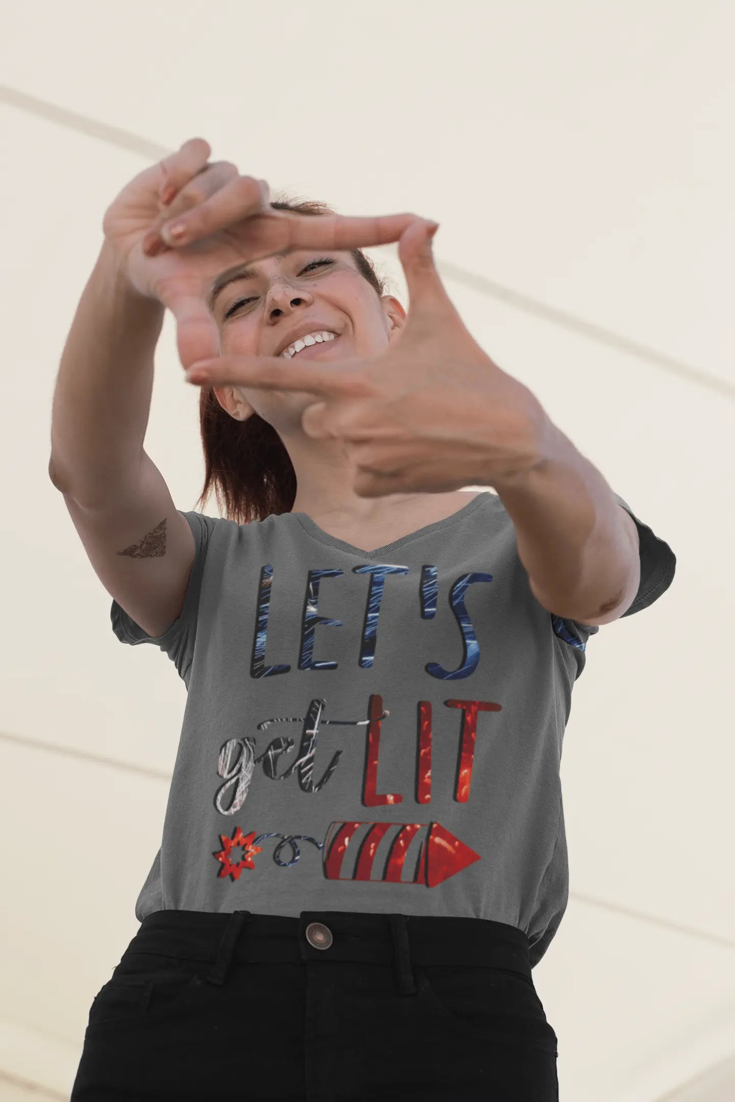 Let's Get Lit Memorial Day, Unisex Jersey Short Sleeve V-Neck Tee