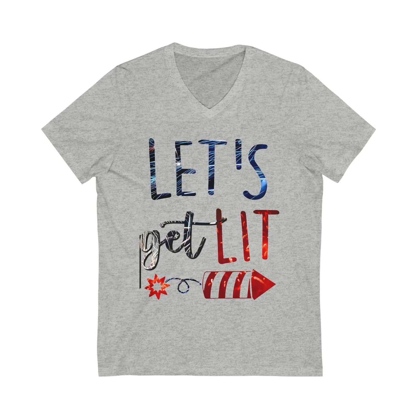 Let's Get Lit Memorial Day, Unisex Jersey Short Sleeve V-Neck Tee