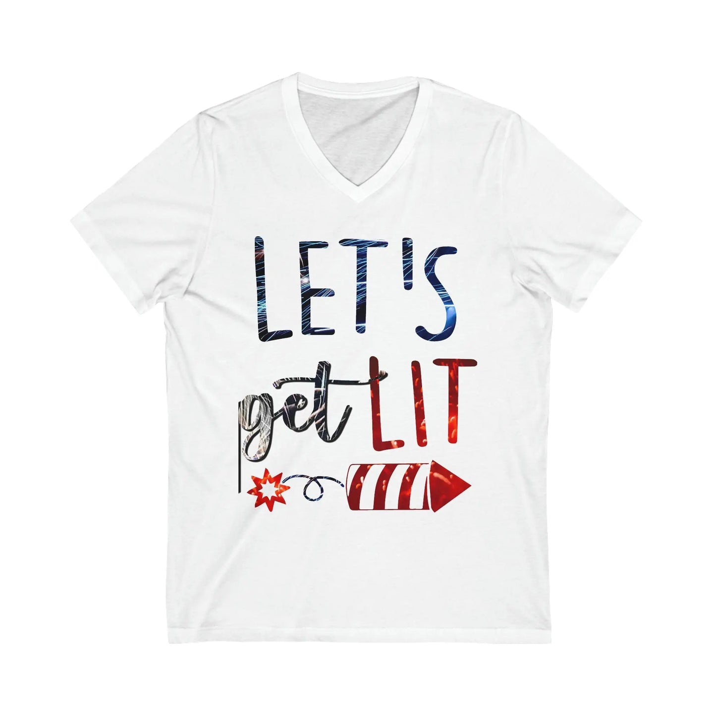 Let's Get Lit Memorial Day, Unisex Jersey Short Sleeve V-Neck Tee