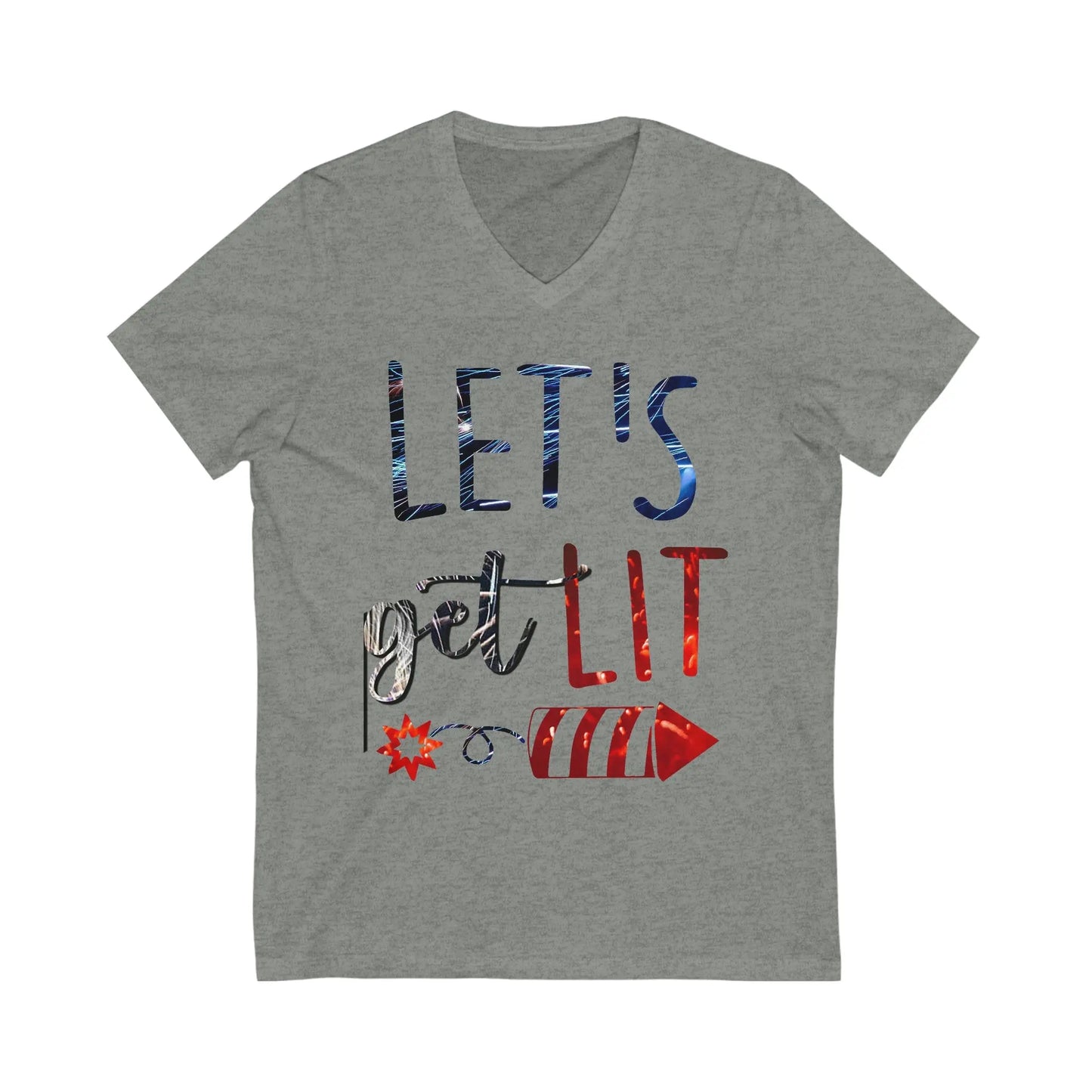 Let's Get Lit Memorial Day, Unisex Jersey Short Sleeve V-Neck Tee