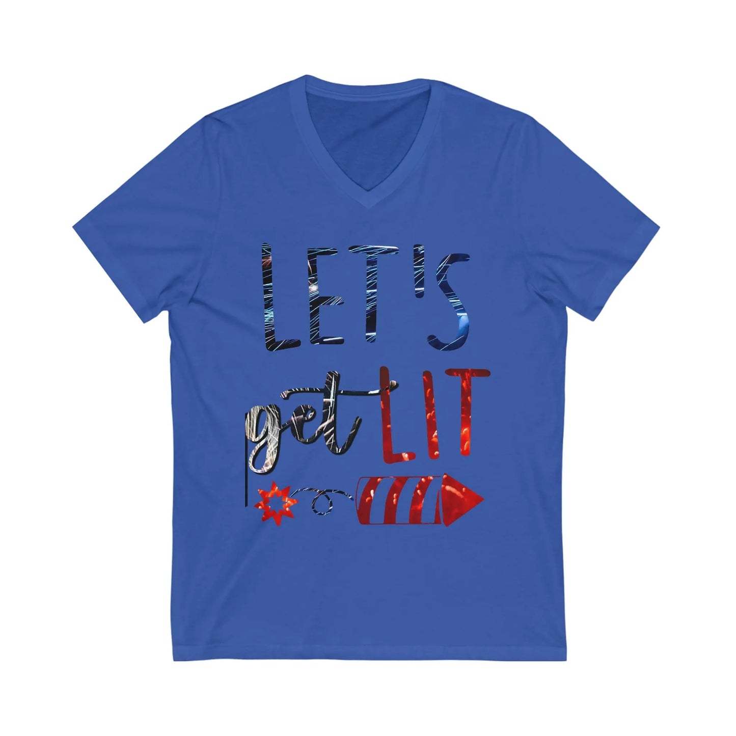 Let's Get Lit Memorial Day, Unisex Jersey Short Sleeve V-Neck Tee