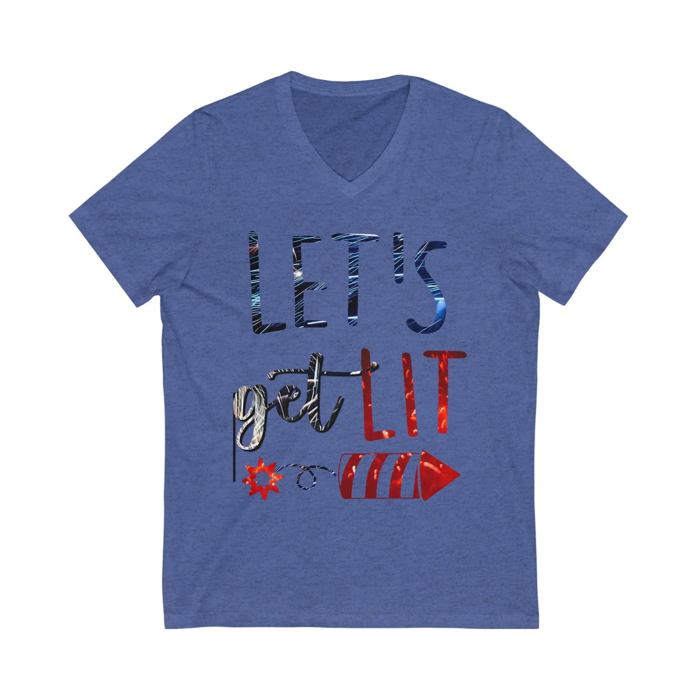 Let's Get Lit Memorial Day, Unisex Jersey Short Sleeve V-Neck Tee