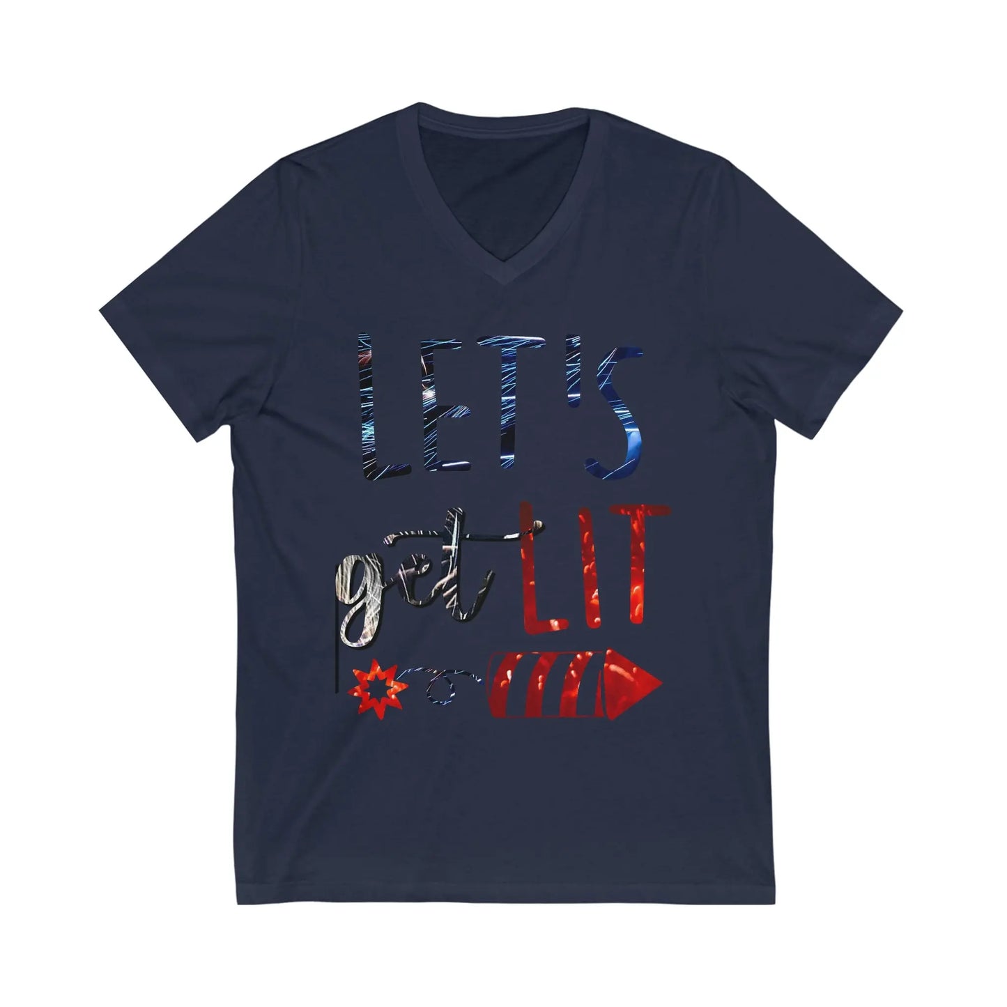 Let's Get Lit Memorial Day, Unisex Jersey Short Sleeve V-Neck Tee