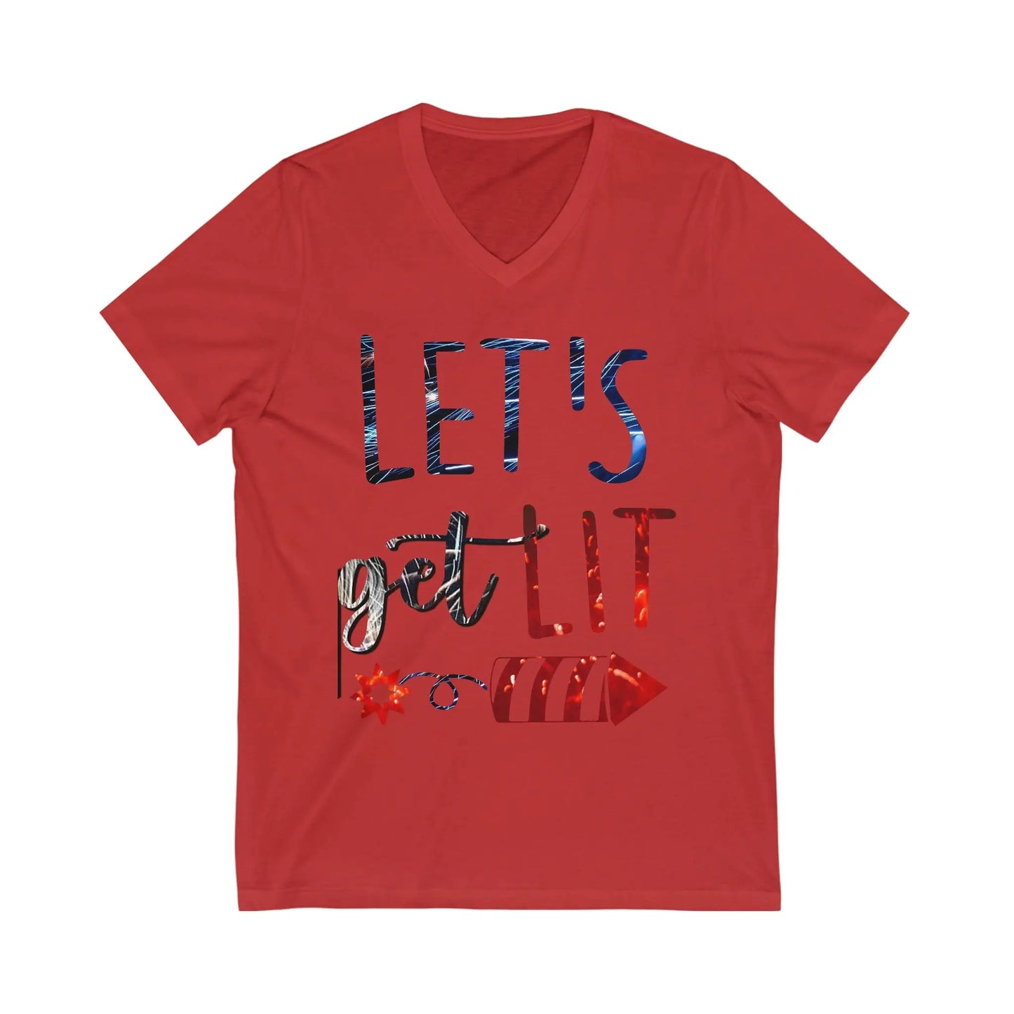 Let's Get Lit Memorial Day, Unisex Jersey Short Sleeve V-Neck Tee