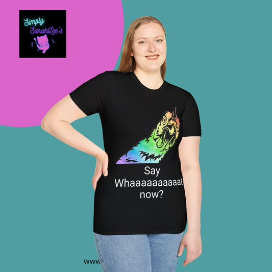 Rainbow Chicken Say What now? Unisex Softstyle T-Shirt for Teens and Adults
