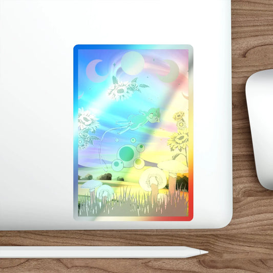 Botanical Mew CottageCore Field Rainbow Sky Holographic Die-cut Stickers Printify