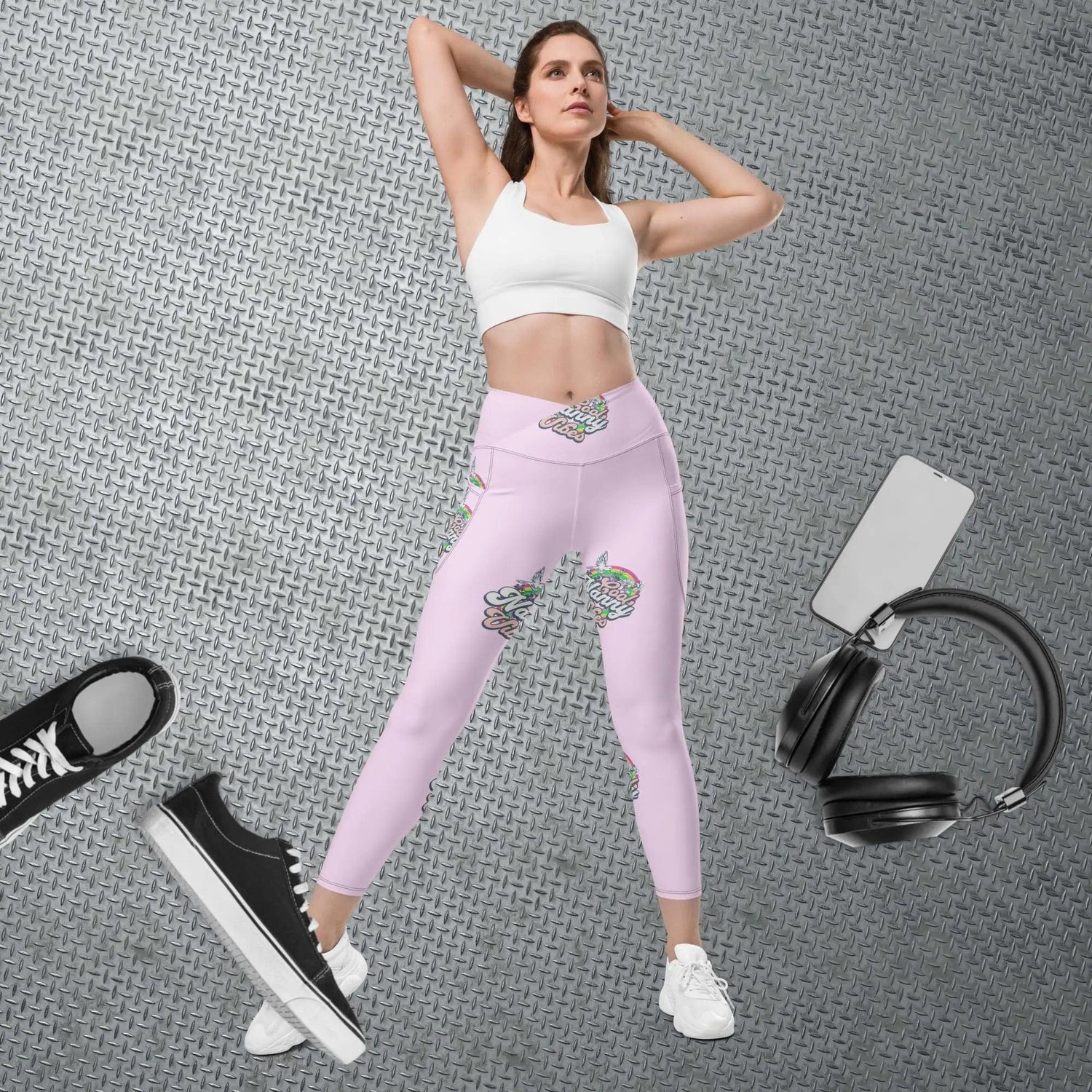 Cool Nanny Vibes retro Crossover leggings with pockets