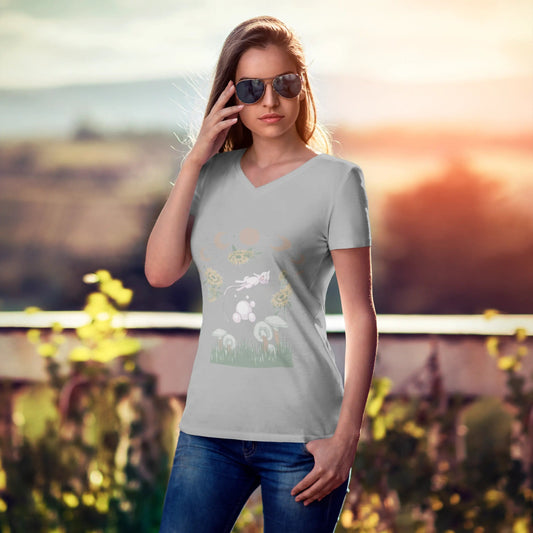 Cottagecore Mew Botanical Unisex Jersey Short Sleeve V-Neck T-shirt Athletic Heather