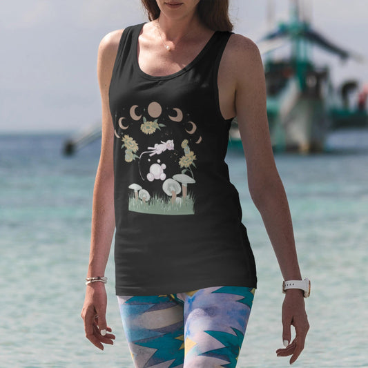 Cute Mew Pokemon Cottagecore springtime Unisex Jersey Tank Black