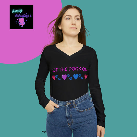 I Let the Dogs Out *Custom for Arla*Women's Long Sleeve V-neck Shirt (AOP) Printify