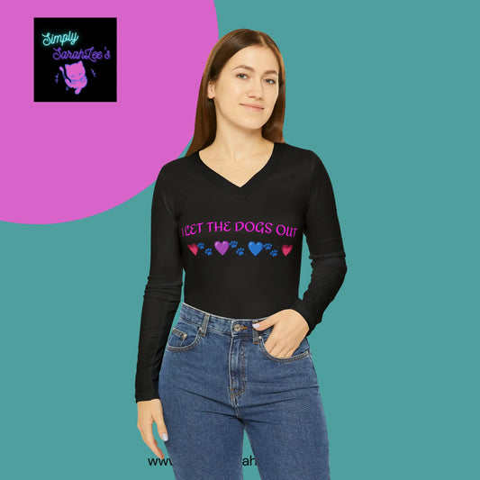 I Let the Dogs Out *Custom for Arla*Women's Long Sleeve V-neck Shirt (AOP) Printify