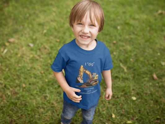 I "dig" excavators and construction vehicles *custom* Kids Heavy Cotton™ Tee