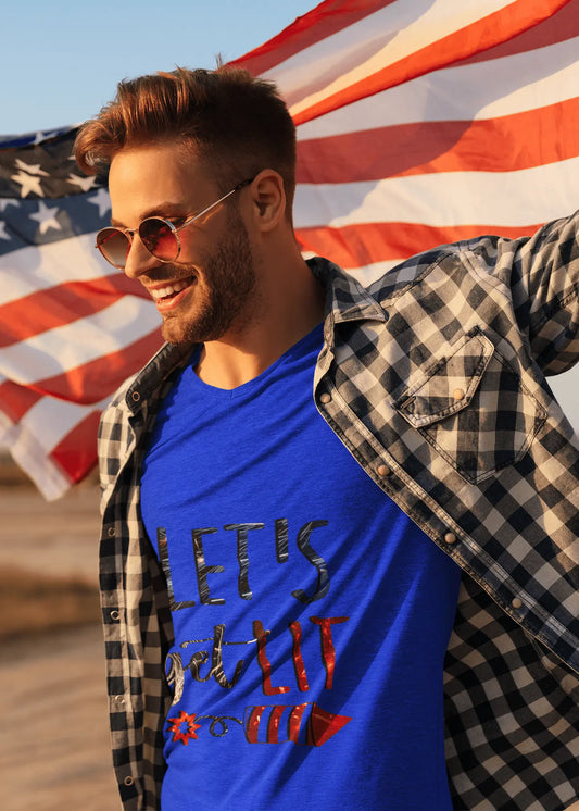 Let's Get Lit Memorial Day, Unisex Jersey Short Sleeve V-Neck Tee