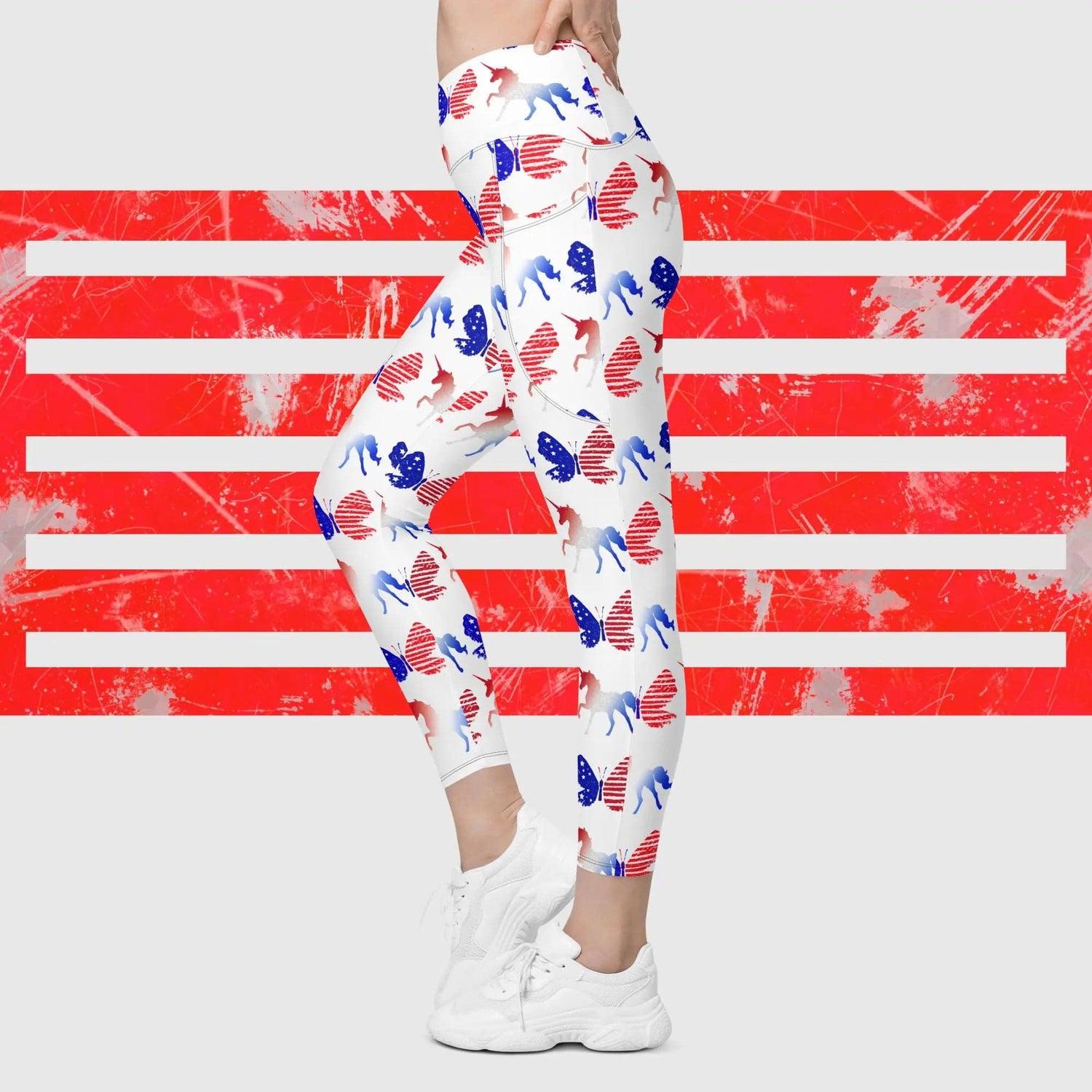 Red white and blue yoga pants sale