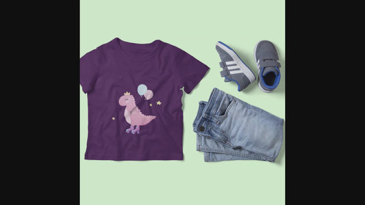 Dino dinosaur skating balloons, Kids Heavy Cotton Tee