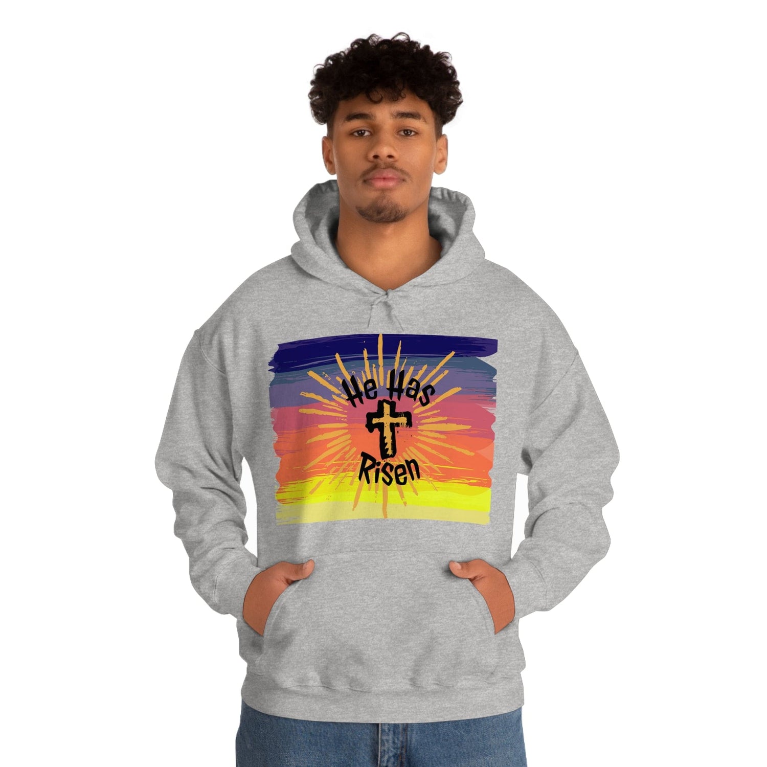 Easter He is Risen Sunset Unisex Heavy Blend Hooded Sweatshirt Sport Grey 2XL