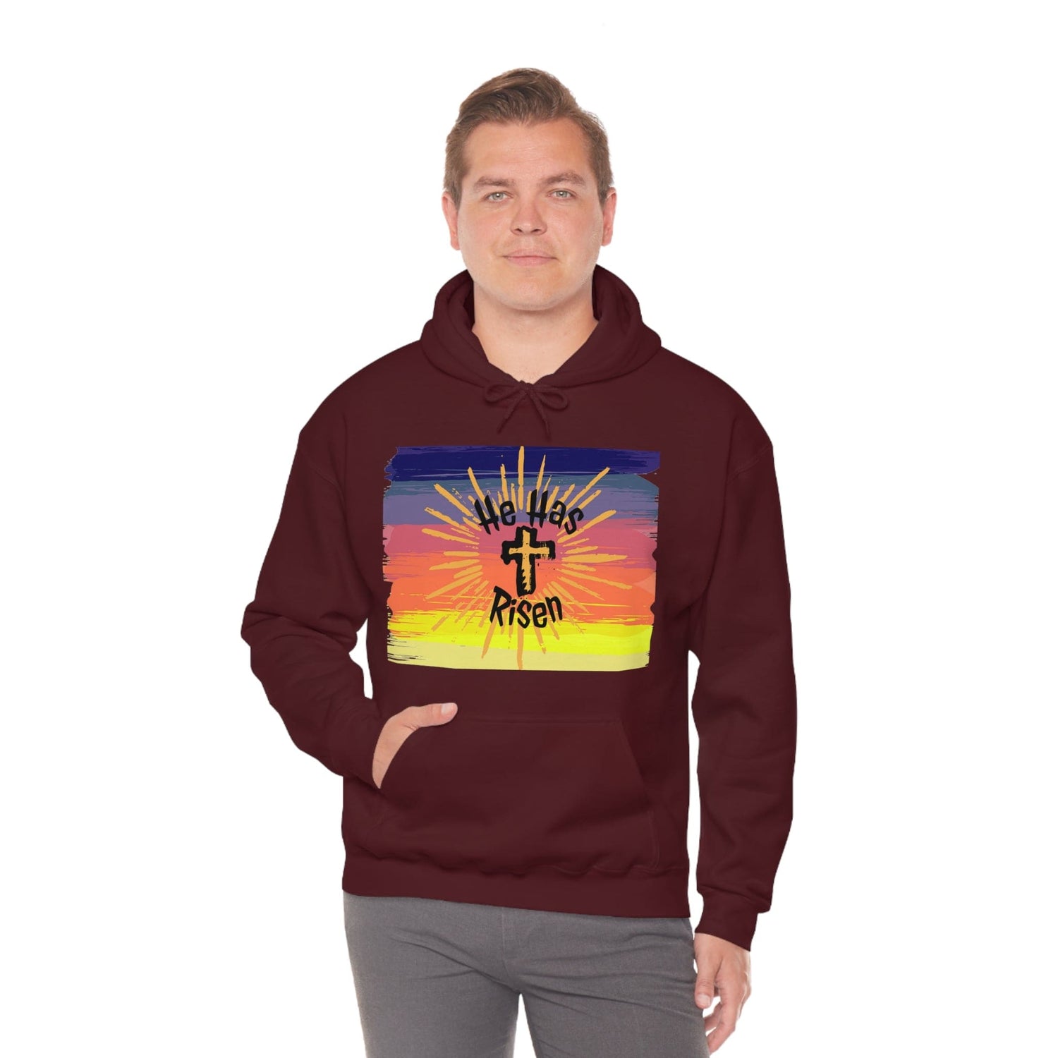 Easter He is Risen Sunset Unisex Heavy Blend Hooded Sweatshirt Maroon 4XL